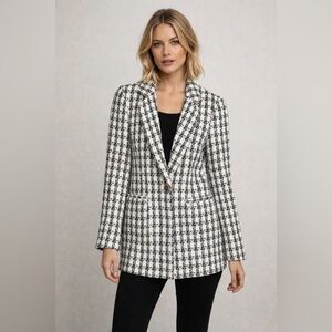 Rachel Zoe Black & White Tweed One Button Blazer Size Small